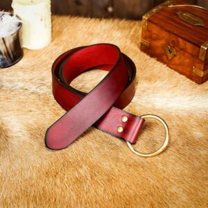 Fantasy Leather Brass Ring Belt - Maroon